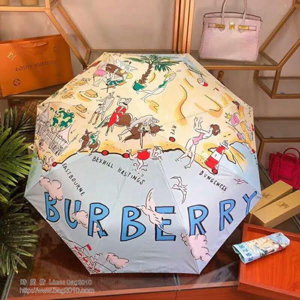 BURBERRY巴寶莉傘 專櫃夏季新款 全自動折疊晴雨傘 田園花卉圖案 防曬隔熱 防紫外線  zm1035